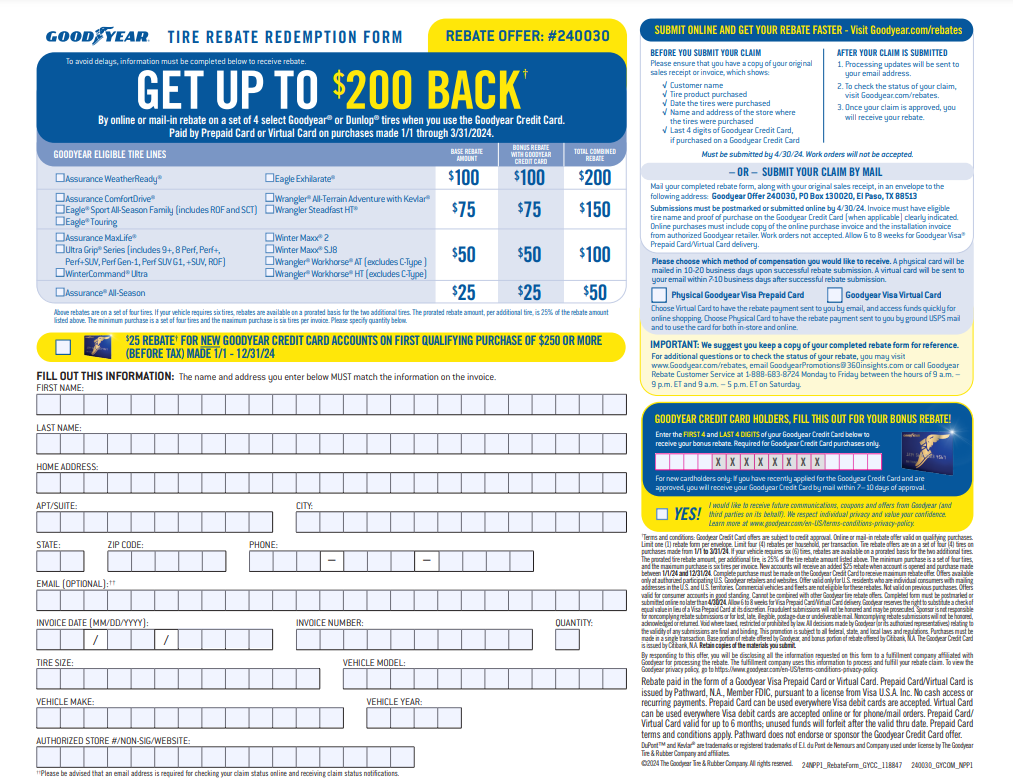 Goodyear Rebate Form 2024 PDF