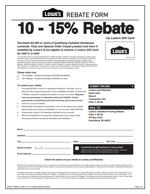 Lowe's Installation Rebate Forms 2024